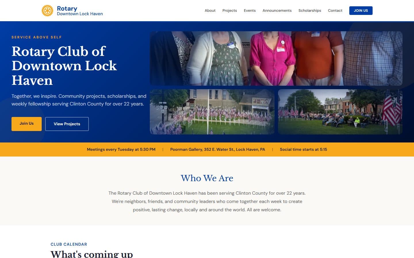 Rotary Club of Downtown Lock Haven website displayed on a laptop